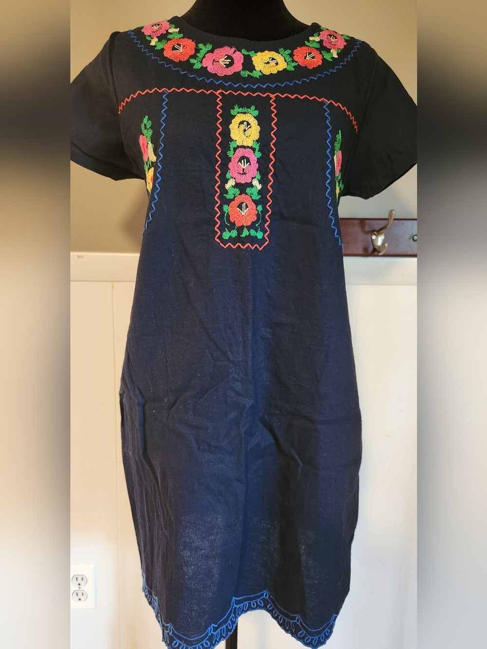 Embroidered Navy Floral Midi Dress